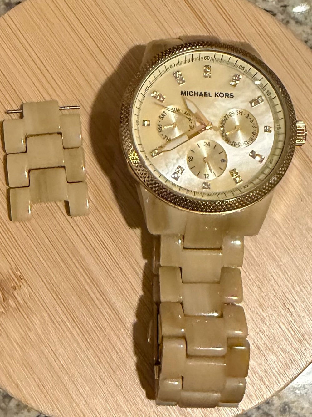 Michael Kors Gold-Tone Watch with Beige Resin Bracelet